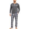 Litherday Pigiama Uomo Invernale Cotone Girocollo Henley Quadri Casa Lungo | Cotone elastan, maglia girocollo con taschino, pantaloni a quadri, tasche e coulisse per casa