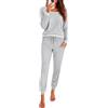 Marvmys Pigiama Lungo Donna Due Pezzi Maniche Lunghe Girocollo con Tasche | Set a tinta unita con cuciture a contrasto su scollo, orlo e caviglie. Maglia girocollo e pantaloni dritti con tasche.
