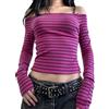 Piallann Top da donna a righe con spalle scoperte gotico slim fit | Y2k Manica Lunga Uscire Tops, Grunge Emo Top Per Le Donne, Camicia A Righe Di Halloween, Abiti Alt