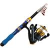 Chewtoyo Canna da pesca telescopica blu da 5.6 ft / 1,7 m con 200 mulinelli e 20 accessori, set mini canna da mare, in fibra di carbonio, lenza da pesca in nylon, portatile, compatta da viaggio