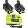 REACELL 2X 5.5Ah P108 Batteria + Caricabatterie 3A P117 per Ryobi 18V | Batteria di Ricambio per Ryobi 18V P105 P100 RB18L50 Batteria, 3A Caricabatterie Doppia porta USB Porte, indicatore LED