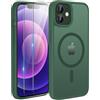 TQIAHF Cover Custodia Magnetica per iPhone 12 / iPhone 12 PRO, Verde | 2 Pellicola Vetro Temperato Protezione Schermo Compatibile con Magsafe Militare Antiurto Sottile Opaca Telefono Case