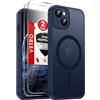 LeYi Cover Magnetica per iPhone 13 con 2 Pezzi Vetro Temperato(Blu) | Custodia per iPhone 13 Traslucida Opaca Anti-Impronte Resistente ai Graffi Paraurti in TPU Antiurto Protettiva Case