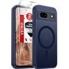 LeYi Cover Magnetica per Google Pixel 8A con 2 Pezzi Vetro Temperato(Blu) | Custodia per Pixel 8A Traslucida Opaca Anti-Impronte Resistente ai Graffi Paraurti in TPU Antiurto Protettiva Case