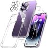 FLLAO 4 in 1 Cover per iPhone 14 Pro 6.1", Trasparente | 2 Pellicola Vetro Temperato e 1 Fotocamera Protettiva, Cuscino d'aria integrato, Antiurto Antigraffio Custodia