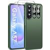 Qasyfanc Hybrid Cover for Samsung Galaxy A57 5G with 2 Tempered Glass Verde | con 2 Protezione Fotocamera Anti-Graffio Antiurto in PC Retro HD Chiaro Custodia Case