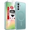 LeYi Cover per Samsung Galaxy A56 5G con Vetro Temperato(Verde chiaro) | Custodia Magnetica per A 56 Traslucida Opaca Anti-Impronte Resistente ai Graffi Paraurti in TPU Antiurto Protettiva Case
