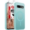 LeYi Cover Magnetica per Google Pixel 8A con 2 Vetro Temperato,Verde chiaro | Custodia per Pixel 8A Traslucida Opaca Anti-Impronte Resistente ai Graffi Paraurti in TPU Antiurto Protettiva Case