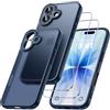 Qasyfanc Hybrid Cover for iPhone 17 with 2 Tempered Glass | Blu Camera Protection Anti-Yellowing Slim Shockproof Hard Back Cover Case