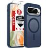 LeYi Cover Magnetica per Google Pixel 9/9 Pro con 2 Vetro Temperato(Blu) | Custodia per Pixel 9/ 9Pro Traslucida Opaca Anti-Impronte Resistente ai Graffi Paraurti in TPU Antiurto Protettiva Case