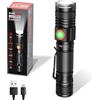 DARKBEAM Torcia LED USB ricaricabile 2000 ad alti lumen | Torce tascabili piccole e luminose, luce flash portatile resistente all'acqua zoomabile, corsa, emergenza con batterie