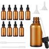 DUBUOZA 10 pezzi contagocce vetro scuro 30ml con imbuti, boccette per oli essenziali con contagocce e imbuto, flacone contagocce ricaricabile adatto per olio profumato, olio essenziale, aromaterapia(marrone)