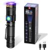 DARKBEAM Torcia UV 365nm Ricaricabile, Lampada di Wood Luce Nera | Ultravioletta Portatile Mini LED Torce con Clip, Rilevatori di macchie di urina per animali domestici, Resina a 370nm