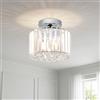 ANWIO Lampada Soffitto in Cristallo Argento, Plafoniera a Soffitto Interno Moderno E27, Plafoniera Bagno in Cristallo, Lampadario Corridoio con Paralume in Vetro, 21.5 CM (Senza Lampadine)