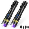 DARKBEAM Torcia UV 395 nm luce nera alto lumen LED potente, 2 Pack | lampada di wood ricaricabile USB Torce ultraviolette rilevatore di urina per animali domestici minerali, vetro uranio, resina