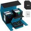 TiMOVO Deckbox Commander MTG per Carte YuGiOh TCG CCG,Nero Ciano | Adatto A 200+ Carte Con Doppia Busta, Custodia Magnetica In Pelle, 2 Espositori Commander & 4 Divisori & Vassoio Per Dadi