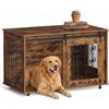 EUGAD 100cm Gabbia per Cani, Mobile Kennel per Cani da Interno, Kennel Cane in Legno con 2 Porte Ruote 360° Gabbie per Cane Medio Grande, Dog Crate Arredamento Marrone Vintage 100x56x65cm