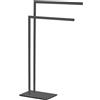 WENKO Recco - Portasciugamani autoportante con 2 bracci, base stabile, acciaio massiccio, 48 x 80,5 x 20 cm, colore: nero