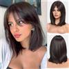 HAIRJOY Parrucche da donna marrone scuro Parrucca diritta con frangia Parrucca sintetica per capelli lunghi fino alle spalle per l'uso quotidiano
