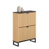 SoBuy FSR202-N Scarpiera Salvaspazio Slim a 2 Ante - Mobile Ingresso Moderno per Scarpe - Mobile Scarpiera da 8-12 Paia, con Struttura Resistente, Effetto Marmo Nero e Legno Chiaro, 60x24x88cm