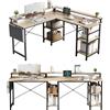 ThomP Scrivania angolare grande a forma di L con ripiano, supporto per monitor, ripostiglio, montaggio flessibile, beige