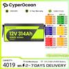 CyperOcean Batteria Cyperocean 12V 314Ah Lifepo4, con BMS integrato da 200A, protezione da basse temperature, 4019Wh, 15000 cicli, per furgoni, camper, barche, golf cart, accumulo di energia solare, garanzia di
