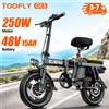 NONE Bicicletta Elettrica Pieghevole con Motore Brushless 250W, Batteria al Litio Rimovibile 48V15AH, Pneumatici 14*2.125 Pollici, Bici Elettrica per Pendolari Urbani