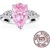 cwwzircons Anello CWWZircons in Argento Sterling S925 con Zirconi Rosa Taglio Goccia, Anello a Tre Pietre per Promessa, Fidanzamento, Matrimonio, Anello Statement per Donne SR115