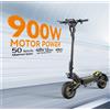 OOTD Monopattino Elettrico per Adulti OOTD T10, Motore 900W, Batteria 48V 13.5Ah, Pneumatici da 11 Pollici, Autonomia 60km, Velocità 50km/h, E-Scooter Urbano