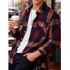 CONJUESS Camicia da uomo vintage a maniche lunghe, in tessuto a quadri rosso-marrone, con doppie tasche e colletto alla coreana, modello ampio e casual, ideale per la primavera e l'autunno, capo di tendenza da