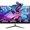 LXZ Monitor da gaming LXZ da 24,5 pollici, 200 Hz, pannello IPS FHD 1080P, 1 ms, altoparlanti integrati, monitor per PC, HDMI e DisplayPort, compatibile con FreeSync.