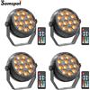 Somspot, set da 4 faretti a LED piatti, 12 LED, faretti RGB per effetti di illuminazione scenica, mini faretti a batteria per DJ, discoteche, feste, Natale, bar, club, matrimoni, compleanni.