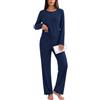 Uniexcosm Pigiama Donna Invernale in Misto Cotone, Maniche Lunghe | Maglia a coste, girocollo con 3 bottoni, bordi ondulati, pantaloni dritti con vita elastica e tasche oblique