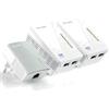 Kit di 3 adattatori PLC tramite rete elettrica per WiFi N ed Ethernet AV600 300M
