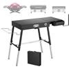 VEVOR Banco Pieghevole per Griglia da Esterno Portatile Carico 158kg Picnic Tavolo Portatile per Barbecue, Campeggio, in Acciaio al Carbonio, Altezza Regolabile, 74,6-78,3cm, Cassetto Portautensili