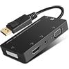Plyisty Adattatore Displayport 4 in 1, cavo adattatore multifunzionale da Displayport 1080P a HDMI/VGA/DVI/audio da maschio a femmina