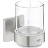 Grohe QuickFix Grohe 41097DC0 Start Cube bicchiere porta spazzolino con supporto, finitura supersteel