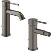 Grohe set miscelatore lavabo bidet Grohe Essence con pilette scarico a tirante, finitura grafite spazzolato - 23589AL1 - 32935AL1