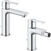 Grohe set miscelatore lavabo bidet Grohe Lineare con pilette scarico a tirante, finitura cromo lucido - 32114001 - 33848001