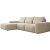 Selsey Carnos - Divano angolare con funzione letto, cuscino lombare, ciniglia, beige, a sinistra
