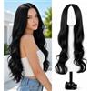 PHYNDR Parrucca lunga da donna in fibra sintetica nera ondulata con frangia - una parrucca sintetica a strati adatta per l'uso quotidiano, feste e cosplay.