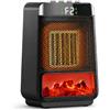 AKOFIC Termoventilatore Basso Consumo, Stufetta Elettrica con Effetto Fiamma 3D | 1500W Riscaldamento Ceramica PTC, Silenzioso, Protezione Surriscaldamento e Ribaltamento, Timer 1-8 Ore, per Camera da Letto