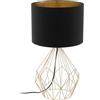 EGLO lampada da tavolo Pedregal 1, lampada da tavolo vintage a 1 | fiamma, stile industriale e retrò, lampada da comodino in acciaio e tessuto nero e rame, con interruttore, attacco E27