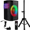 Pyle Altoparlante Bluetooth Pyle Partybox da 120W con tecnologia TWS - Sistema audio portatile compatto con suono potente, effetti luminosi a LED, supporto per stativo, USB, Micro SD e radio FM