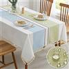 QIANQUHUI Tovaglia impermeabile, tovaglia ricamata in cotone e lino, a prova di perdite, decorazione per cucina, cucina, sala da pranzo, feste di Natale (verde e blu, 55 x 55 cm)
