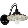 Petra Lux Applique rustica in ceramica con piatto bianco d.18 lavorato a mano filo MARRONE decoro BACCHE con struttura nero-opaco 1XE27 - 40048/B/20