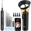 KAUGIC Kit 2 in 1 per la Cura delle Orecchie - Telecamera Auricolare HD 1080P con 6 LED, Irrigatore Manuale per Orecchie con Doppio Serbatoio - Per Adulti, Materiale ABS, Nero