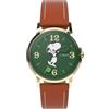 Timex Orologio da uomo Peanuts Marlin Snoopy Tennis a carica manuale da 34 mm - cinturino marrone quadrante verde cassa color oro