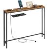 VASAGLE Consolle Dietro Divano con Prese, 100 x 15 x 80 cm | Tavolino Ingresso Stretto, Mobile Salvaspazio per Soggiorno, Marrone Vintage e Nero Opaco, Collezione BARNET LNT079K02
