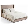 Menzzo Letto matrimoniale Magorial 140 x 190 cm, in velluto tortora con rete sollevabile, letto di design con contenitore integrato